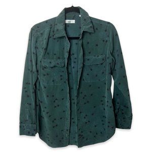 Equipment Forest Green 100% Silk Star Print Slim Signature Button Up Shirt SZ M